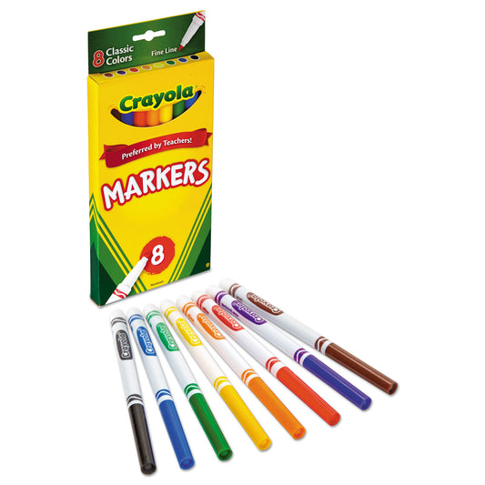 Crayola Non-Washable Marker, Fine Bullet Tip, Assorted Classic Colors, 8/Pack (587709)