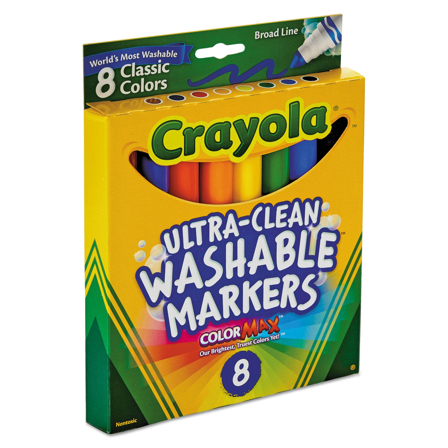 Crayola Ultra-Clean Washable Markers, Broad Bullet Tip, Assorted Colors, 8/Pack (587808)