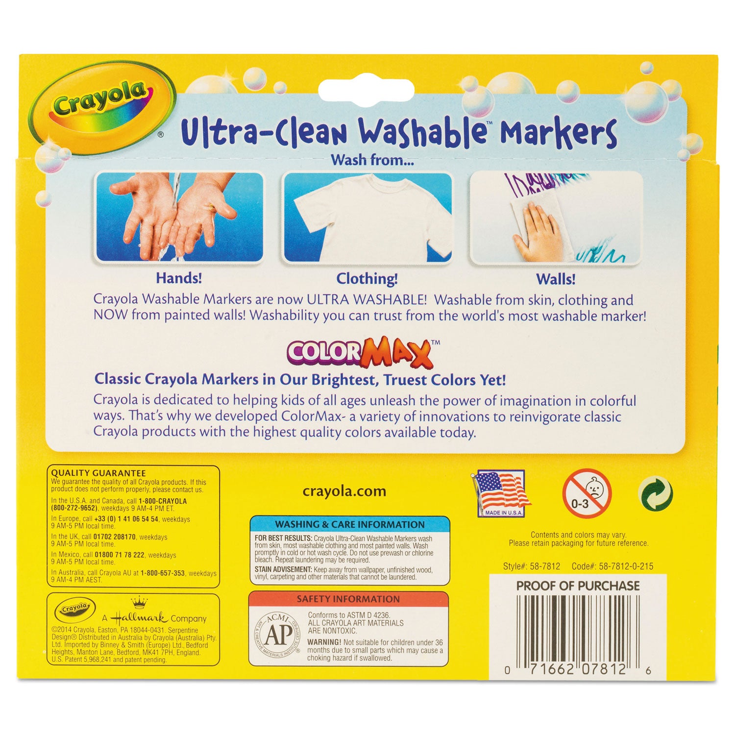 Crayola Ultra-Clean Washable Markers, Broad Bullet Tip, Assorted Colors, Dozen (587812)