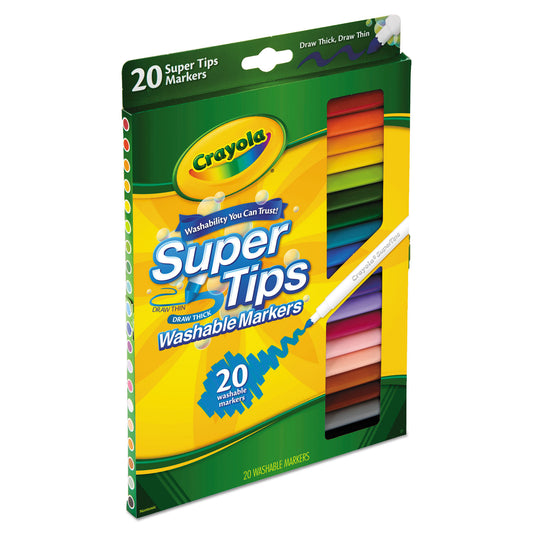 Crayola Washable Super Tips Markers, Fine/Broad Bullet Tips, Assorted Colors, 20/Set (588106)