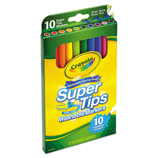 Crayola Washable Super Tips Markers, Fine/Broad Bullet Tips, Assorted Colors, 10/Set (588610)