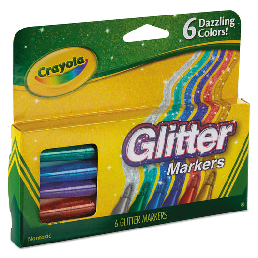 Crayola Glitter Markers, Medium Bullet Tip, Assorted Colors, 6/Set (588629)