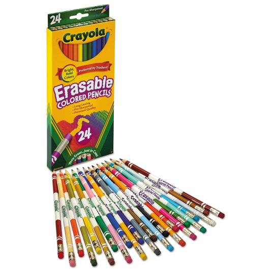 Crayola Erasable Color Pencil Set, 3.3 mm, 2B, Assorted Lead and Barrel Colors, 24/Pack (682424)