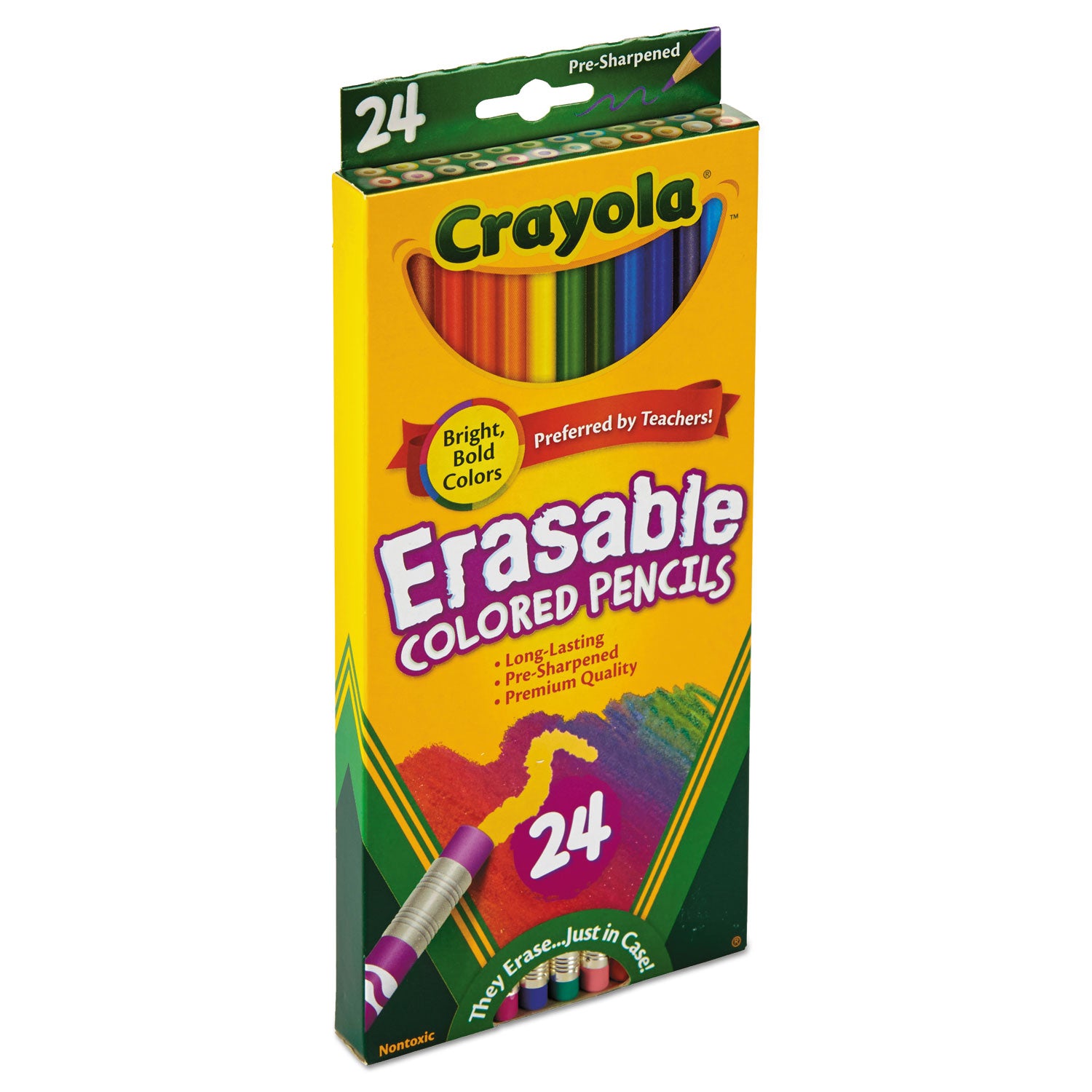 Crayola Erasable Color Pencil Set, 3.3 mm, 2B, Assorted Lead and Barrel Colors, 24/Pack (682424)