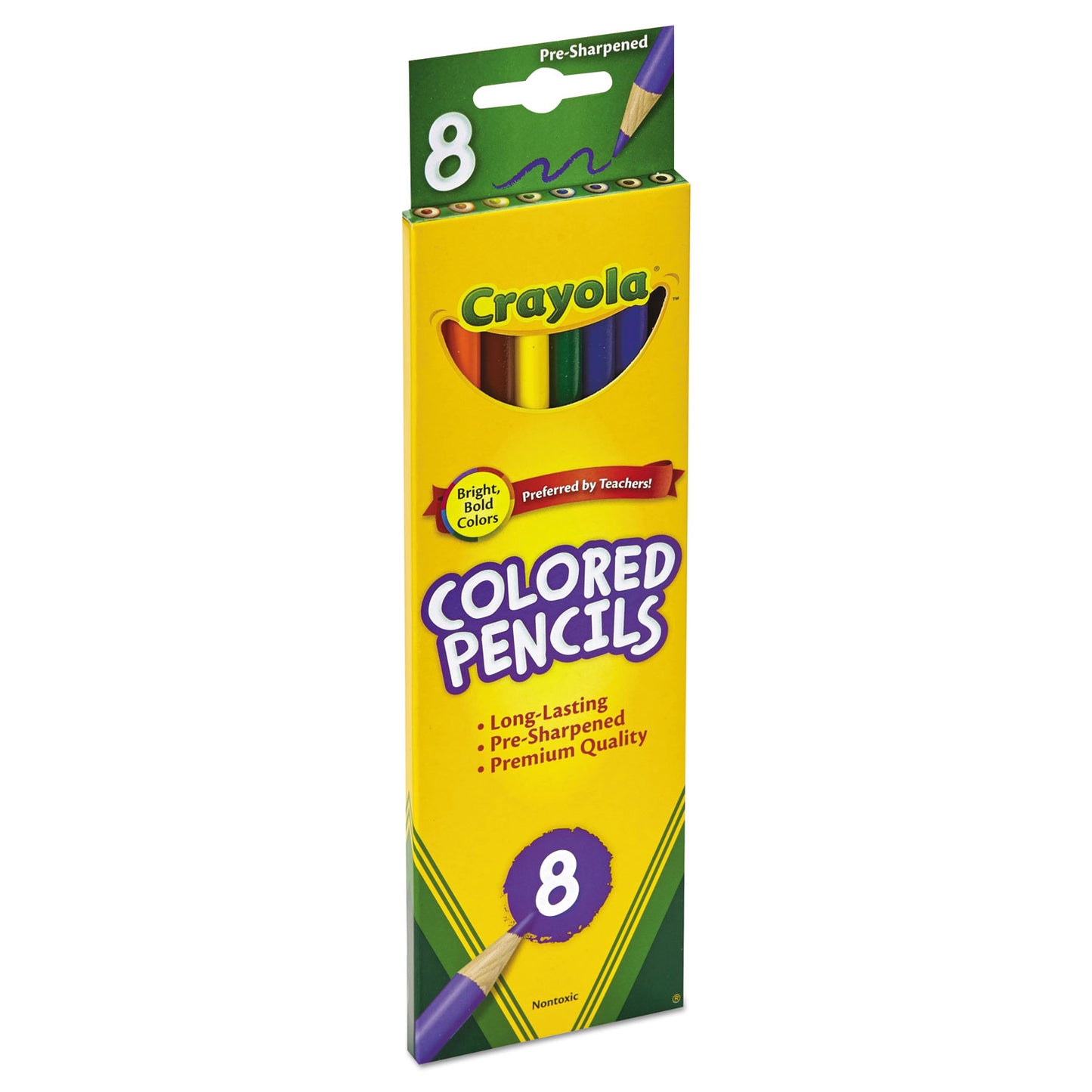 Crayola Long-Length Colored Pencil Set, 3.3 mm, 2B, Assorted Lead and Barrel Colors, 8/Pack (684008)