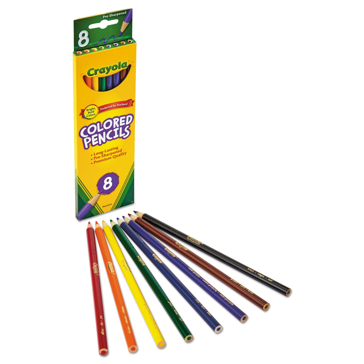 Crayola Long-Length Colored Pencil Set, 3.3 mm, 2B, Assorted Lead and Barrel Colors, 8/Pack (684008)