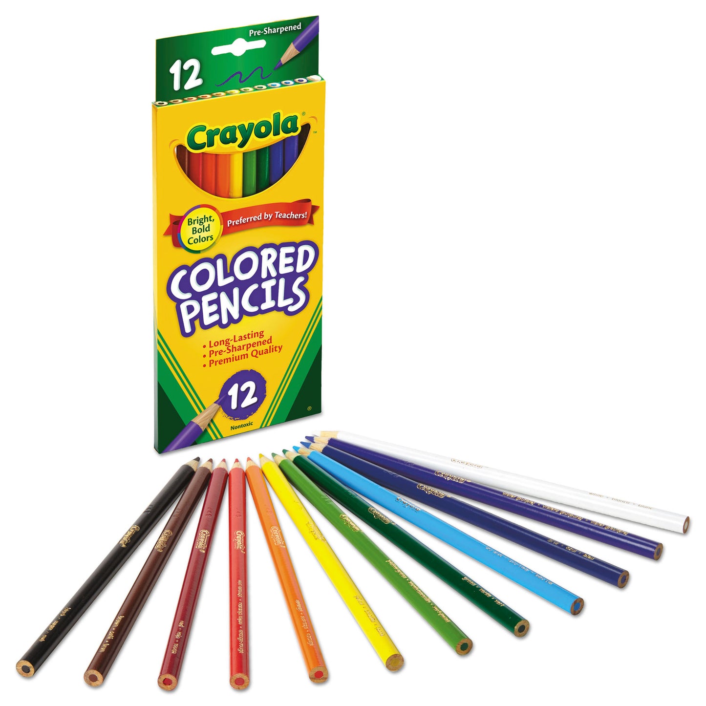 Crayola Long-Length Colored Pencil Set, 3.3 mm, 2B, Assorted Lead and Barrel Colors, Dozen (684012)