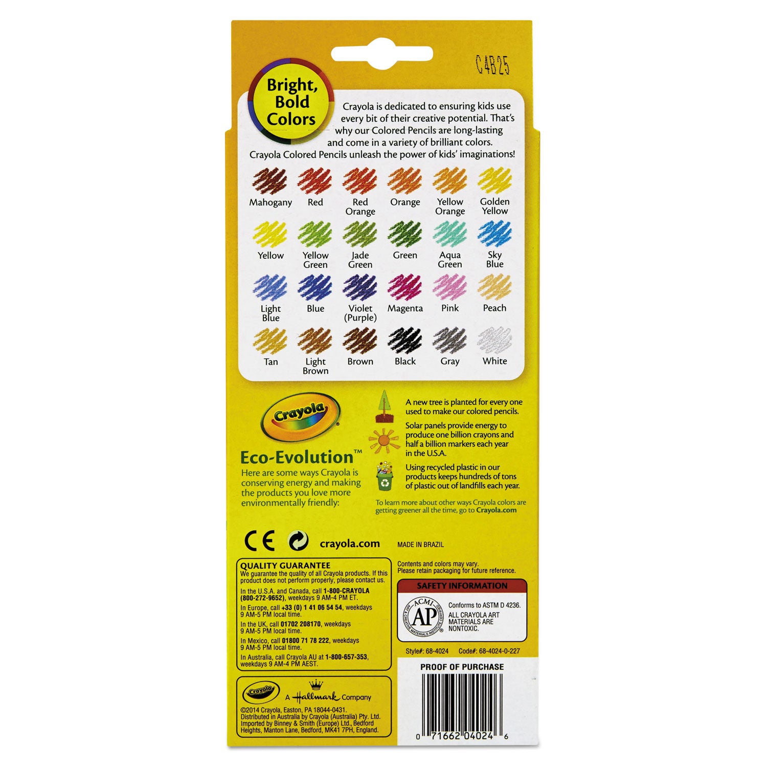 Crayola Long-Length Colored Pencil Set, 3.3 mm, 2B, Assorted Lead and Barrel Colors, 24/Pack (684024)