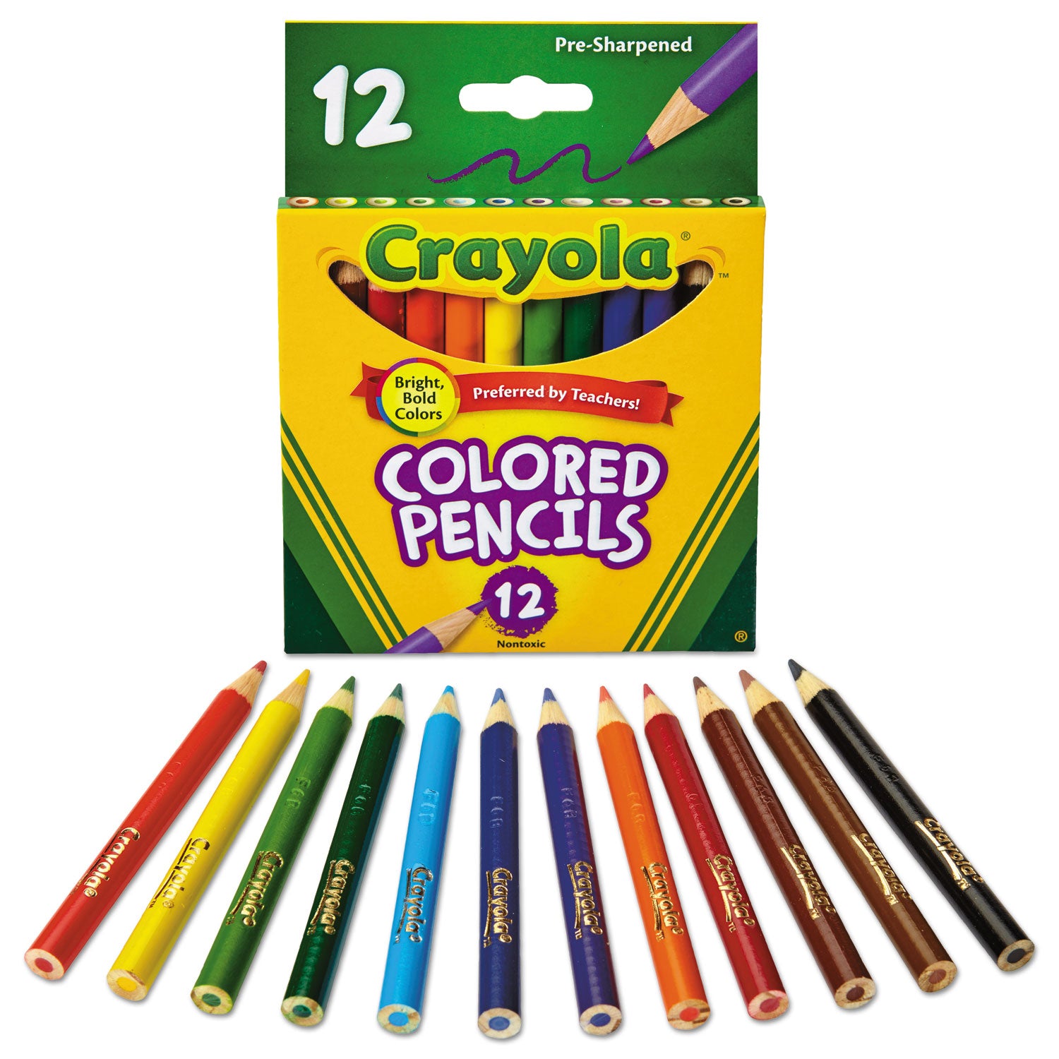 Crayola Short-Length Colored Pencil Set, 3.3 mm, 2B, Assorted Lead and Barrel Colors, Dozen (684112)