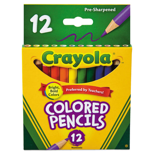 Crayola Short-Length Colored Pencil Set, 3.3 mm, 2B, Assorted Lead and Barrel Colors, Dozen (684112)