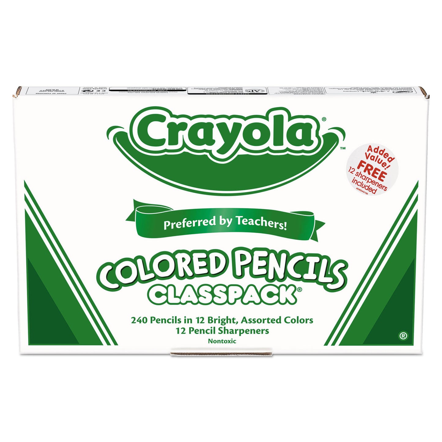 Crayola Color Pencil Classpack Set with (240) Pencils and (12) Pencil Sharpeners, 3.3 mm, 2B, Assorted Lead and Barrel Colors, 240/BX (688024)