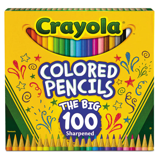 Crayola Long-Length Colored Pencil Set, 3.3 mm, 2B, Assorted Lead and Barrel Colors, 100/Pack (688100)