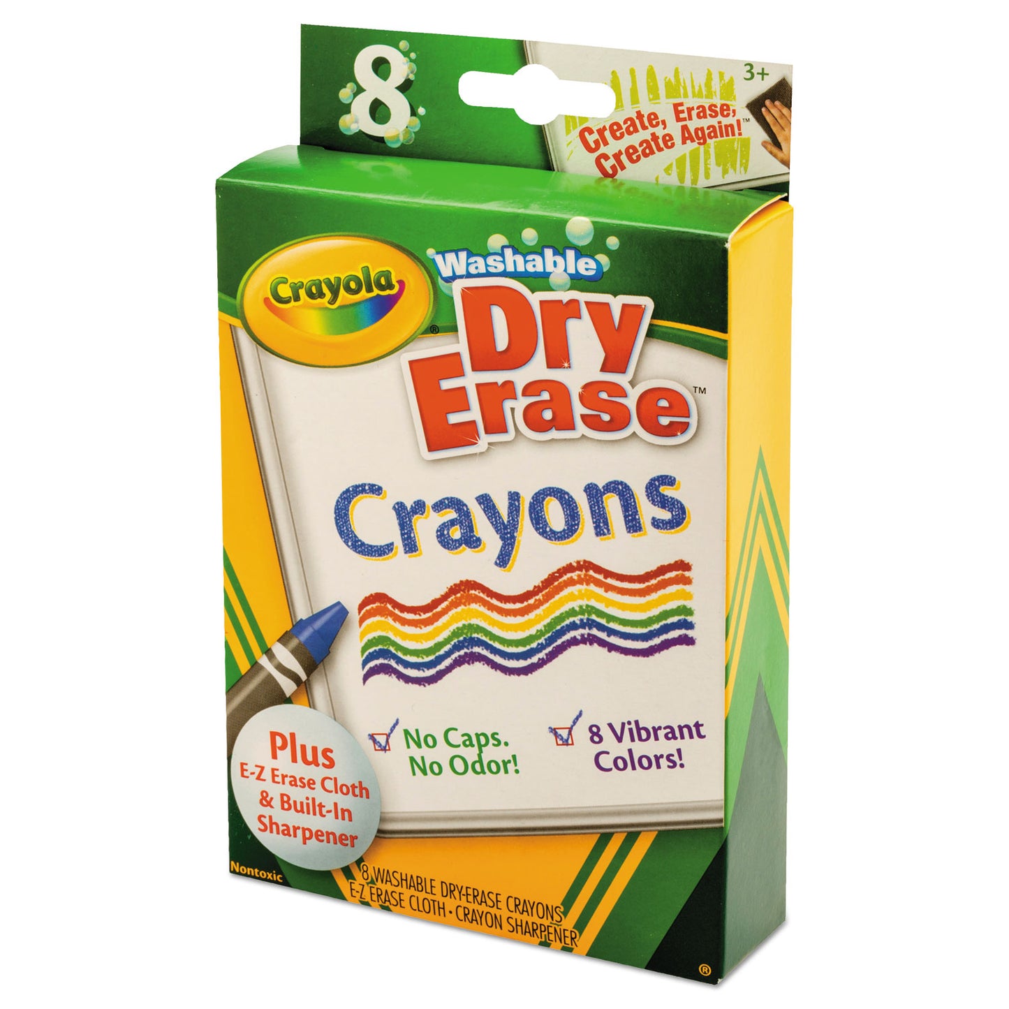Crayola Washable Dry Erase Crayons w/E-Z Erase Cloth, Assorted Colors, 8/Pack (985200)