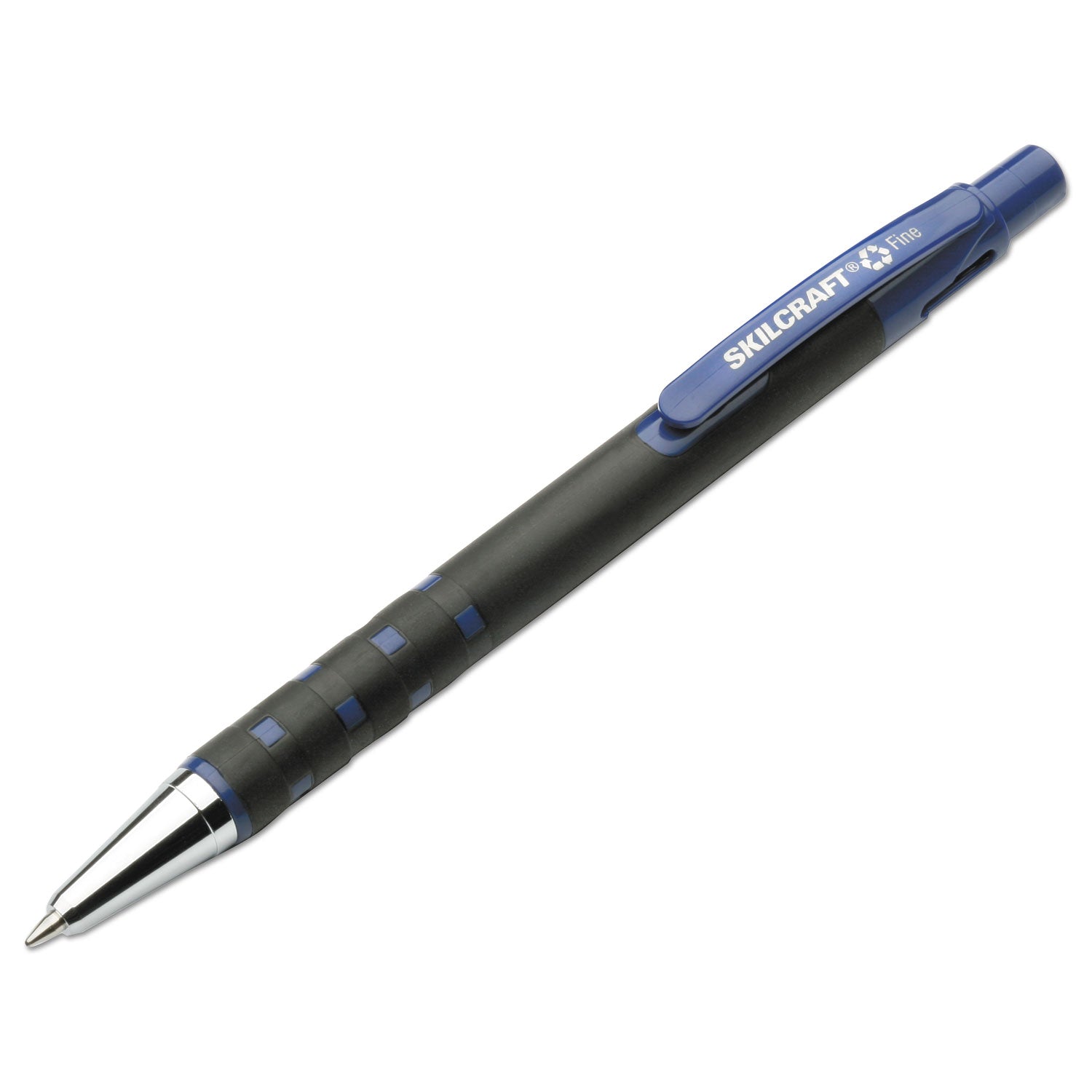 AbilityOne 7520013527310, SKILCRAFT Rubberized Ballpoint Pen, Retractable, Fine 0.7 mm, Blue Ink, Black Barrel, Dozen