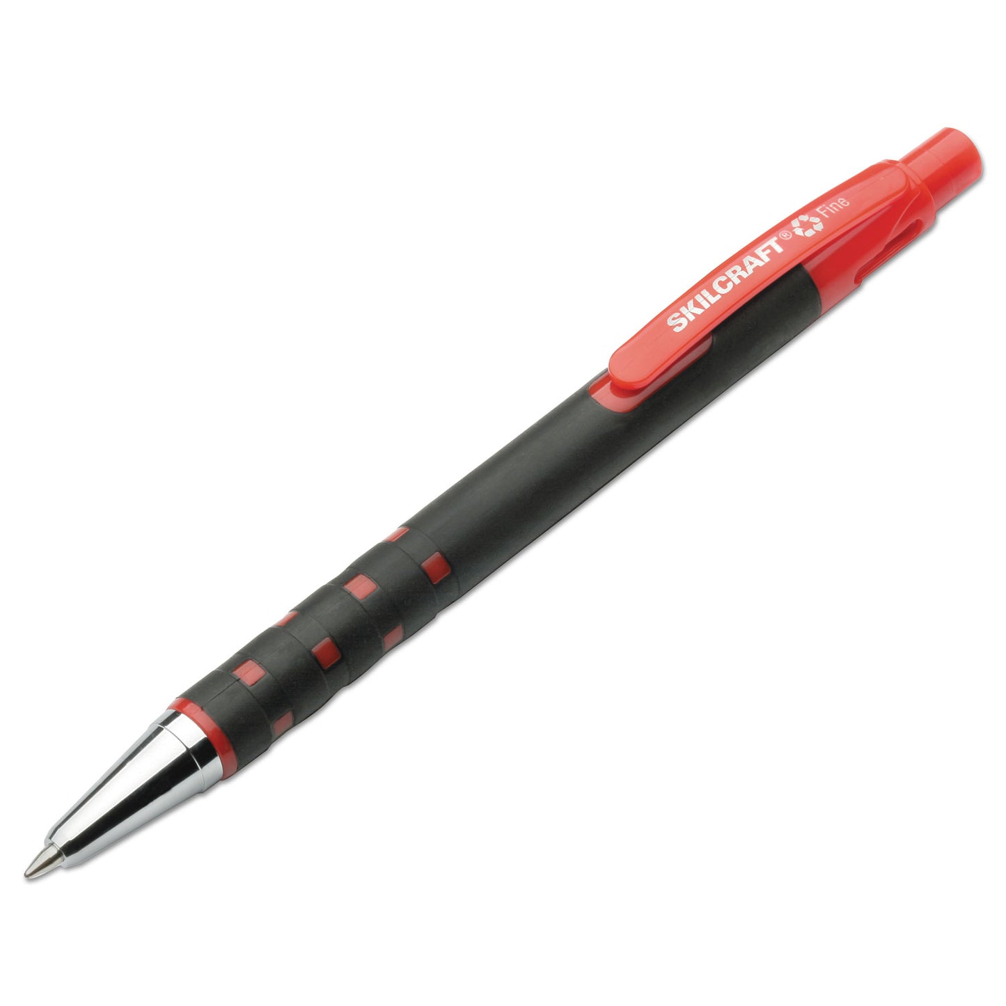 AbilityOne 7520013527311, SKILCRAFT Rubberized Ballpoint Pen, Retractable, Fine 0.7 mm, Red Ink, Black Barrel, Dozen