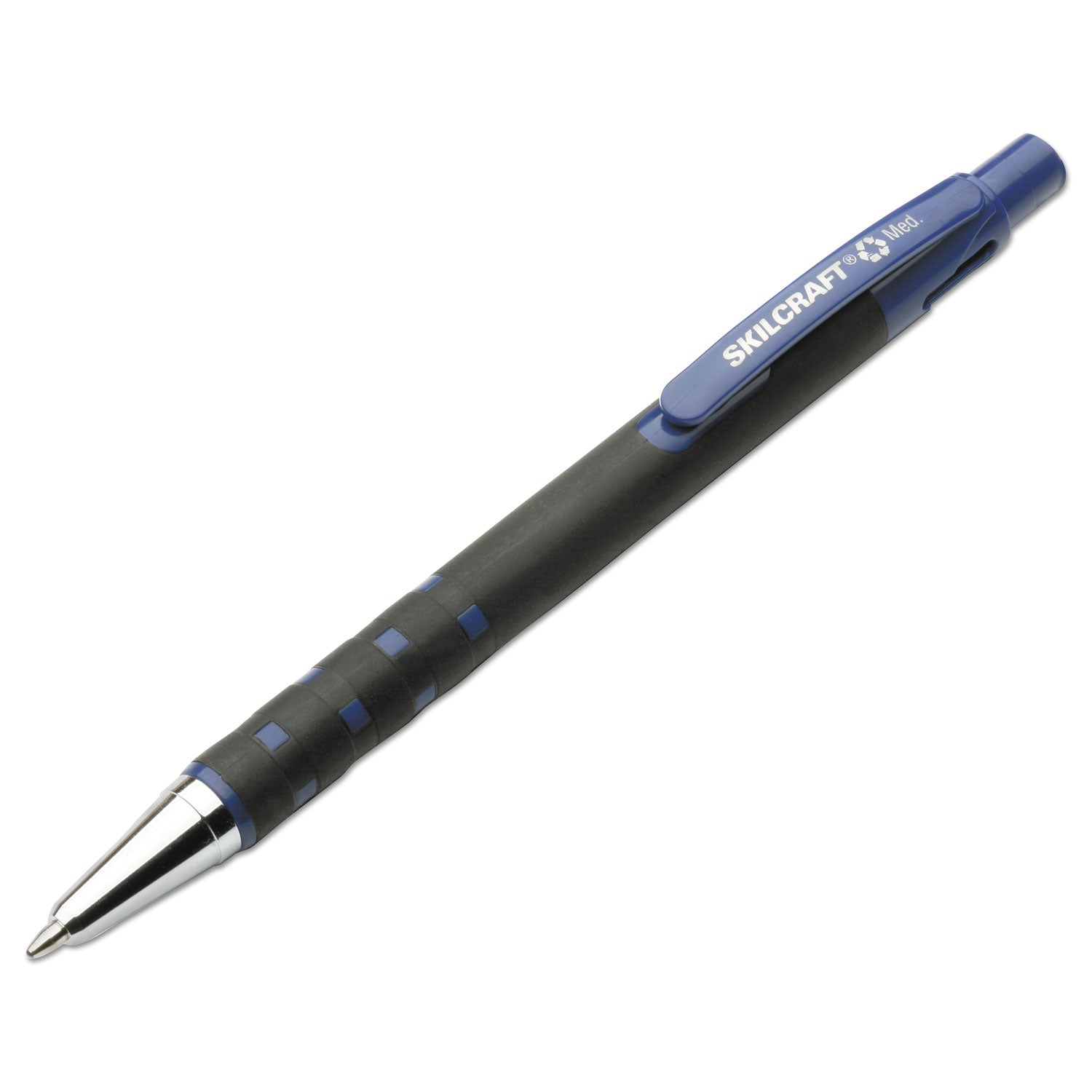 AbilityOne 7520013687772, SKILCRAFT Rubberized Ballpoint Pen, Retractable, Medium 1 mm, Blue Ink, Black Barrel, Dozen