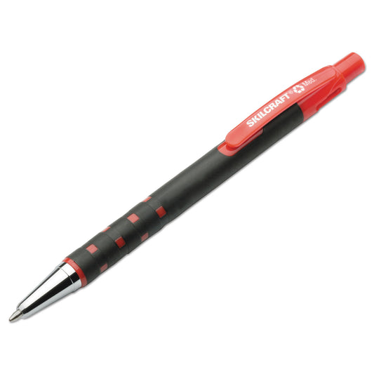 AbilityOne 7520013687773, SKILCRAFT Rubberized Ballpoint Pen, Retractable, Medium 1 mm, Red Ink, Black Barrel, Dozen