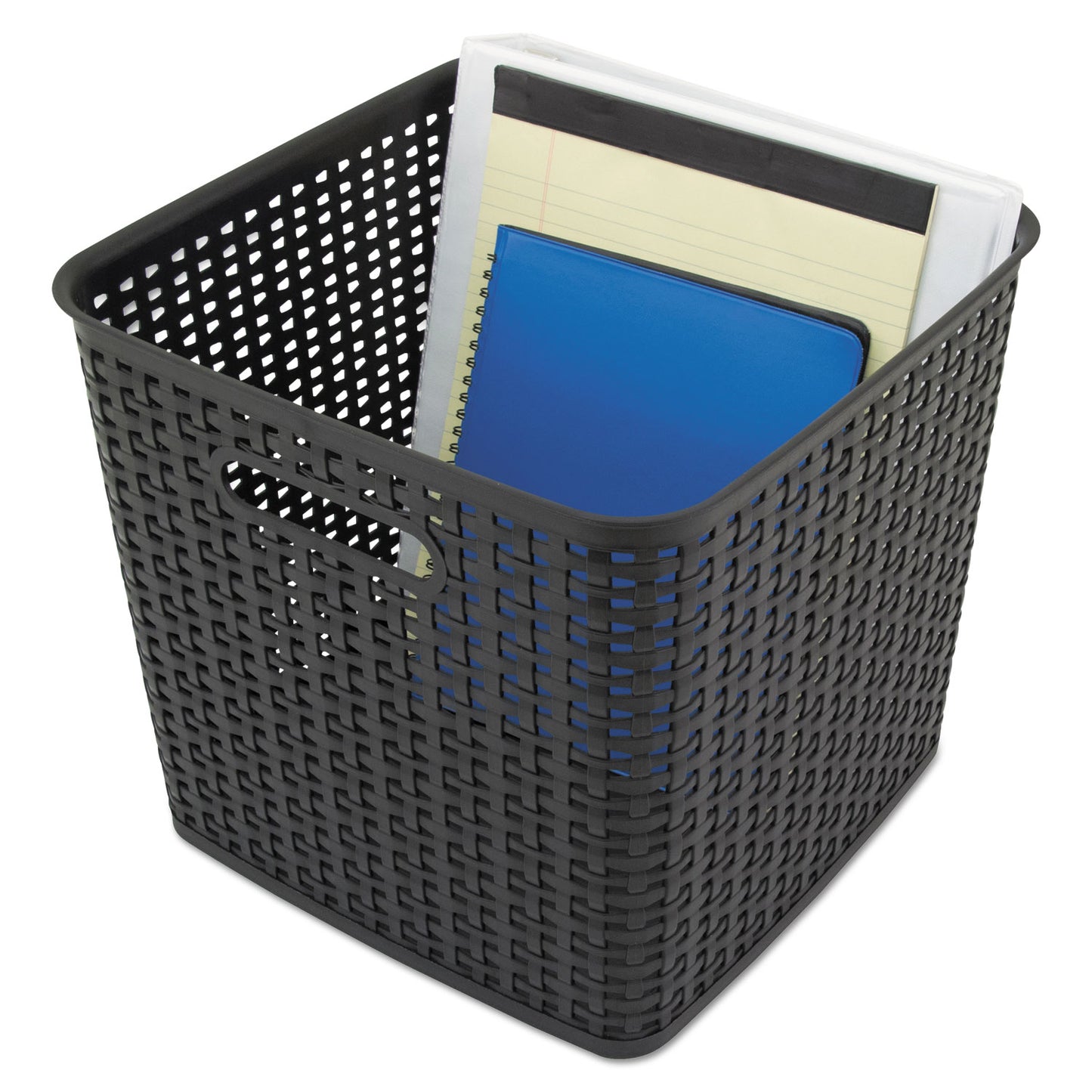 Advantus Plastic Weave Bin, Extra Large, 12.5" x 12.5" x 11.13", Black, 2/Pack (40376)