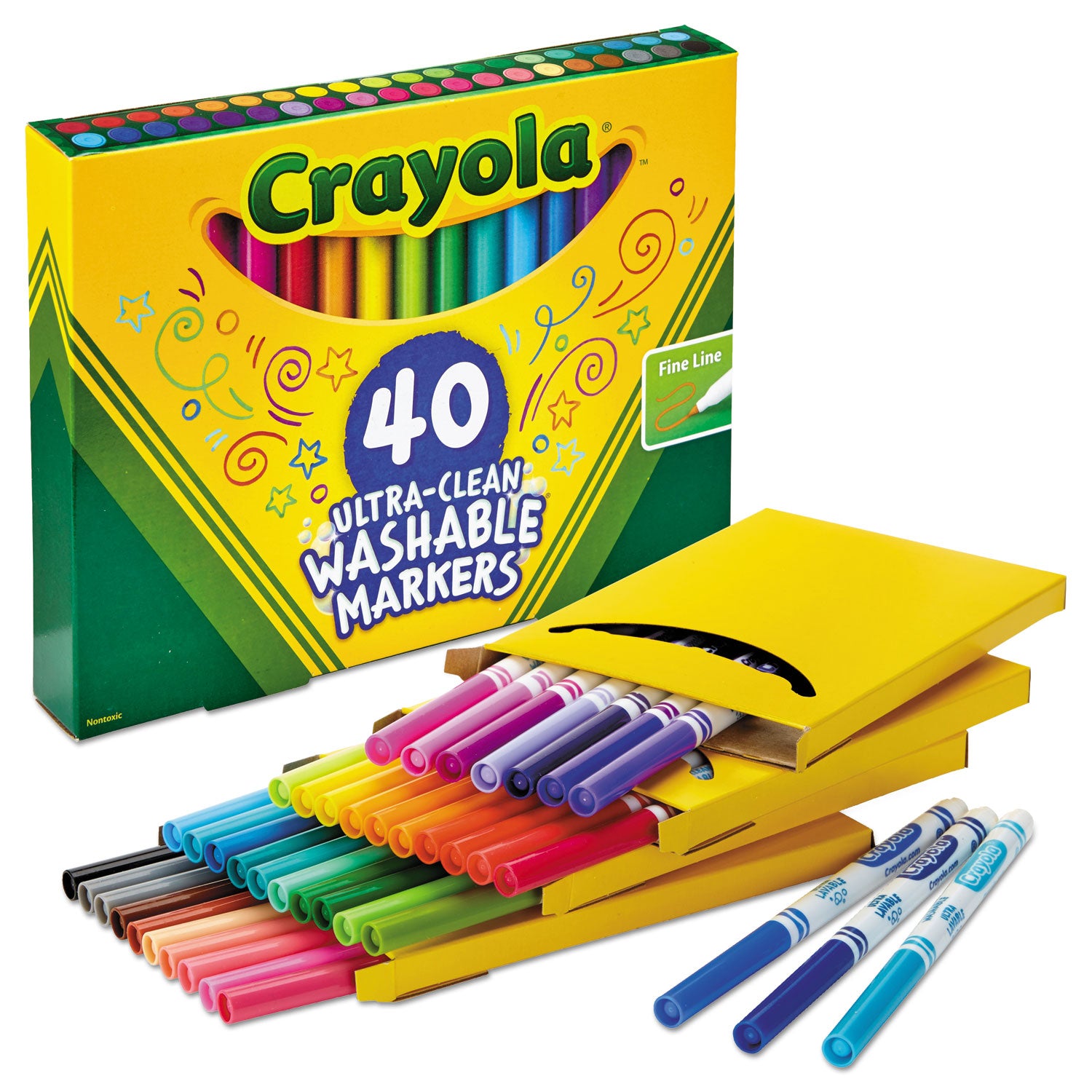 Crayola Ultra-Clean Washable Markers, Fine Bullet Tip, Assorted Colors, 40/Set (587861)