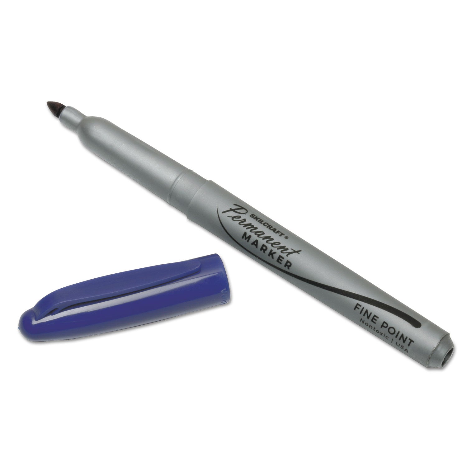 AbilityOne 7520015114319, SKILCRAFT Fine Point Permanent Marker, Fine Bullet Tip, Blue, Dozen