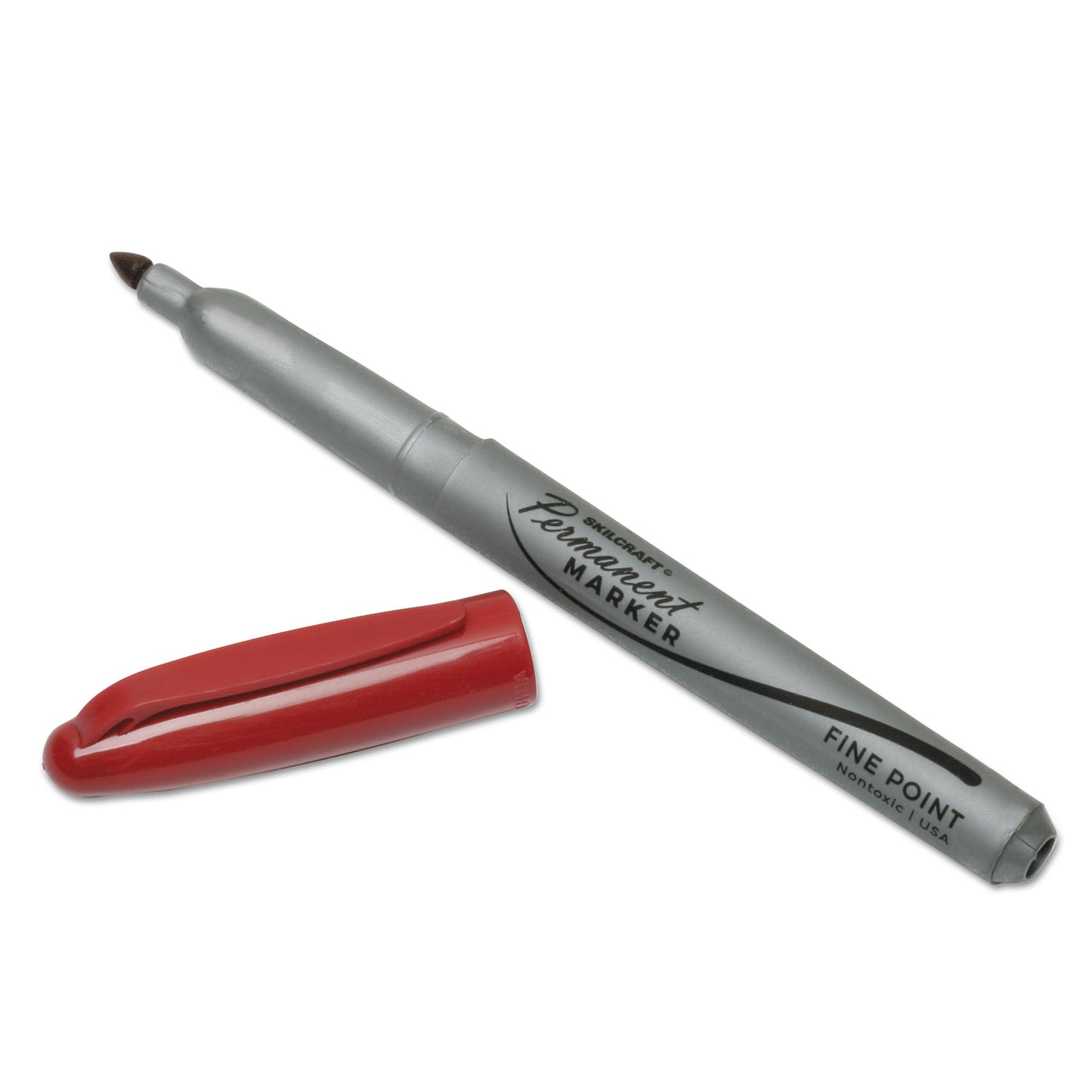 AbilityOne 7520015114324, SKILCRAFT Fine Point Permanent Marker, Fine Bullet Tip, Red, Dozen