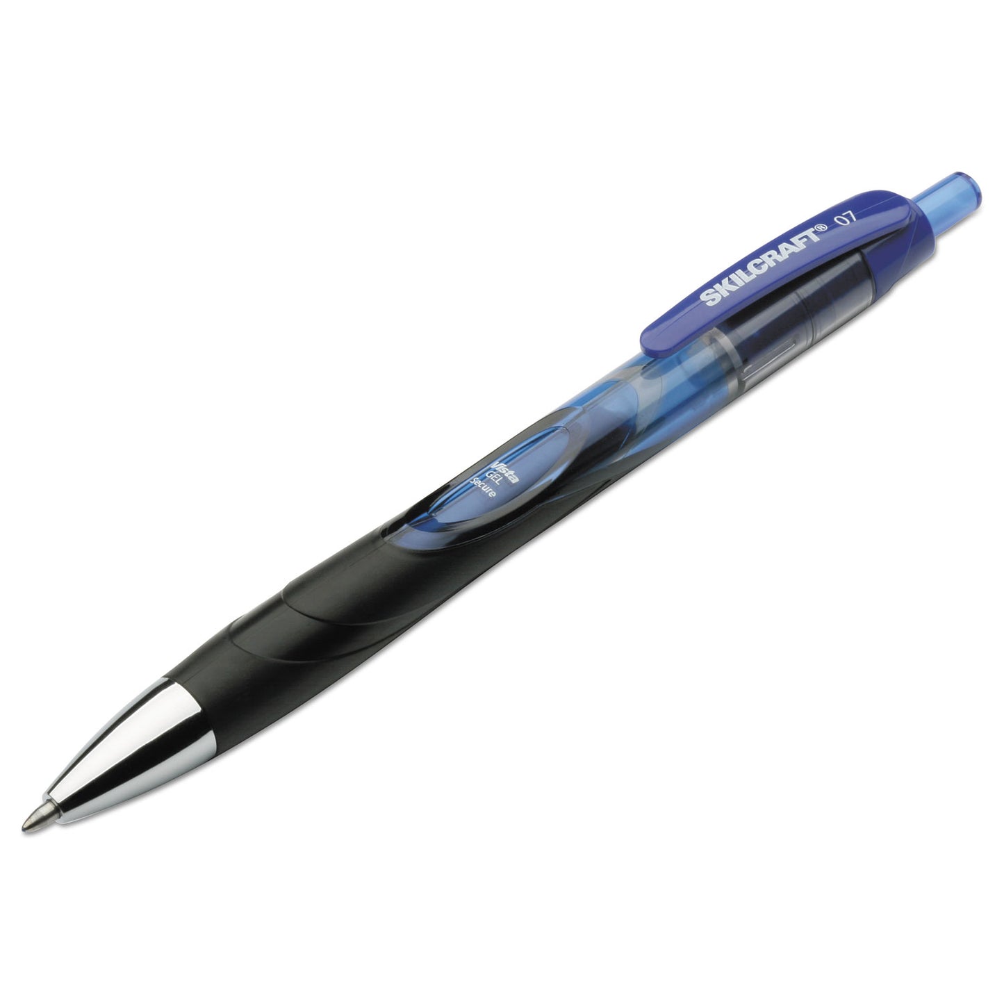 AbilityOne 7520015745971, SKILCRAFT VISTA Secure Gel Pen, Retractable, Medium 0.7 mm, Blue Ink, Translucent Blue/Black/Blue Barrel, 3/PK