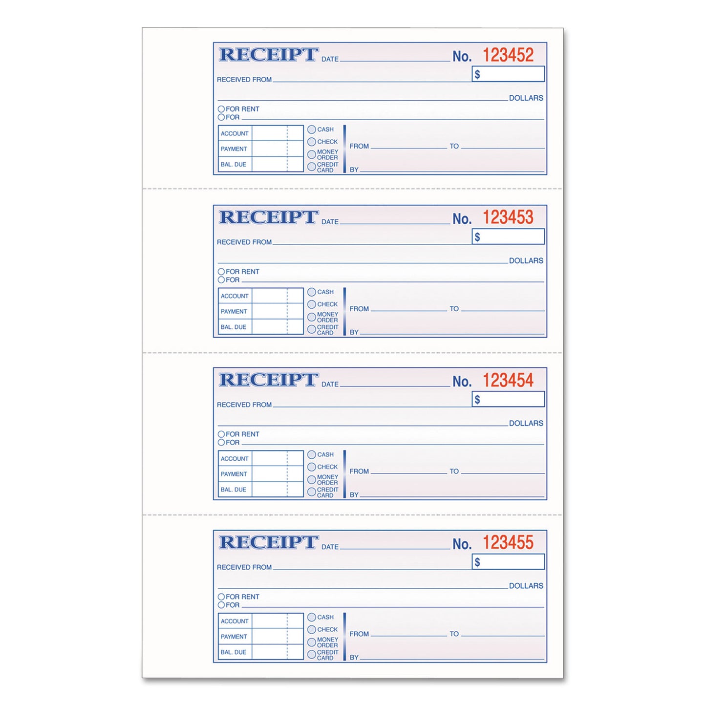 Adams TOPS 3-Part Hardbound Receipt Book, Three-Part Carbonless, 7 x 2.75, 4 Forms/Sheet, 200 Forms Total (TCH1185)
