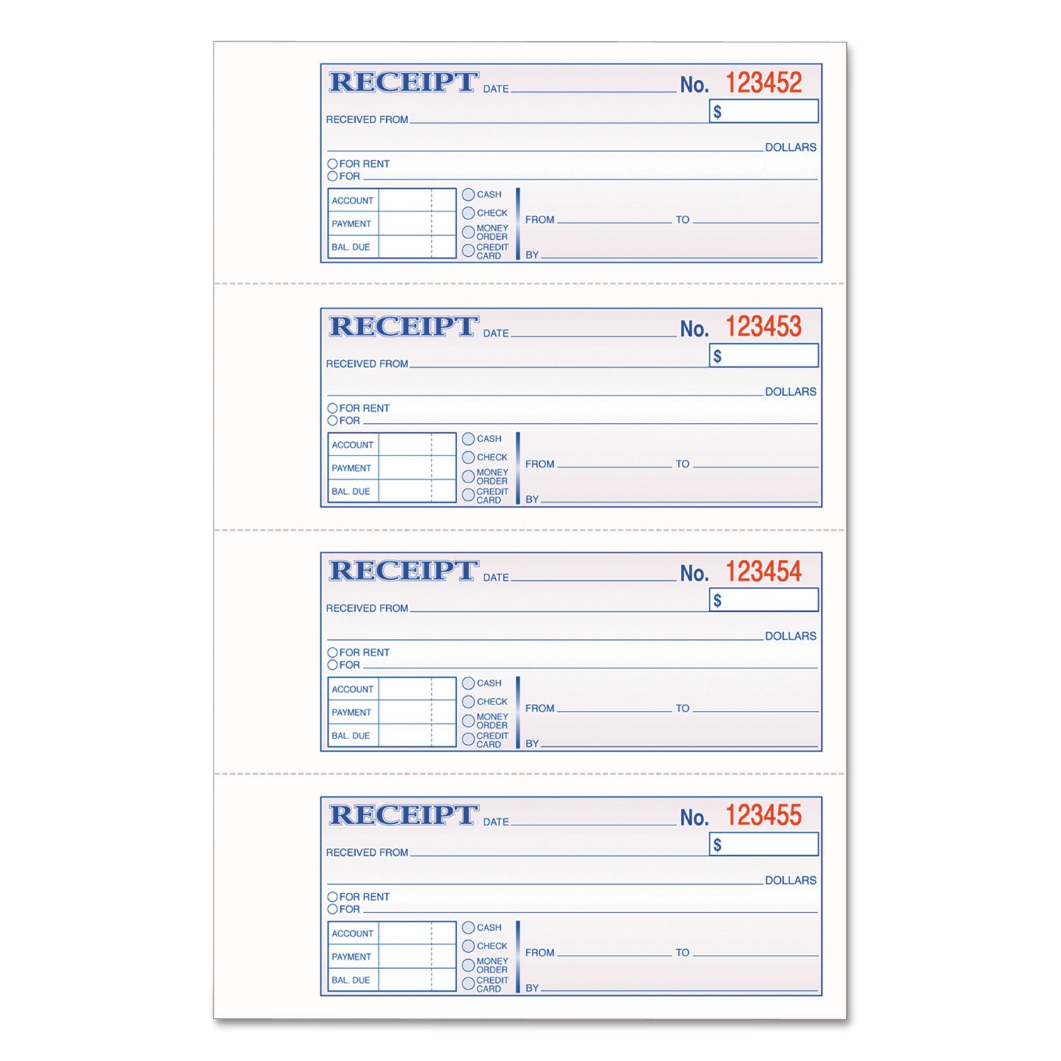 Adams TOPS 3-Part Hardbound Receipt Book, Three-Part Carbonless, 7 x 2.75, 4 Forms/Sheet, 200 Forms Total (TCH1185)