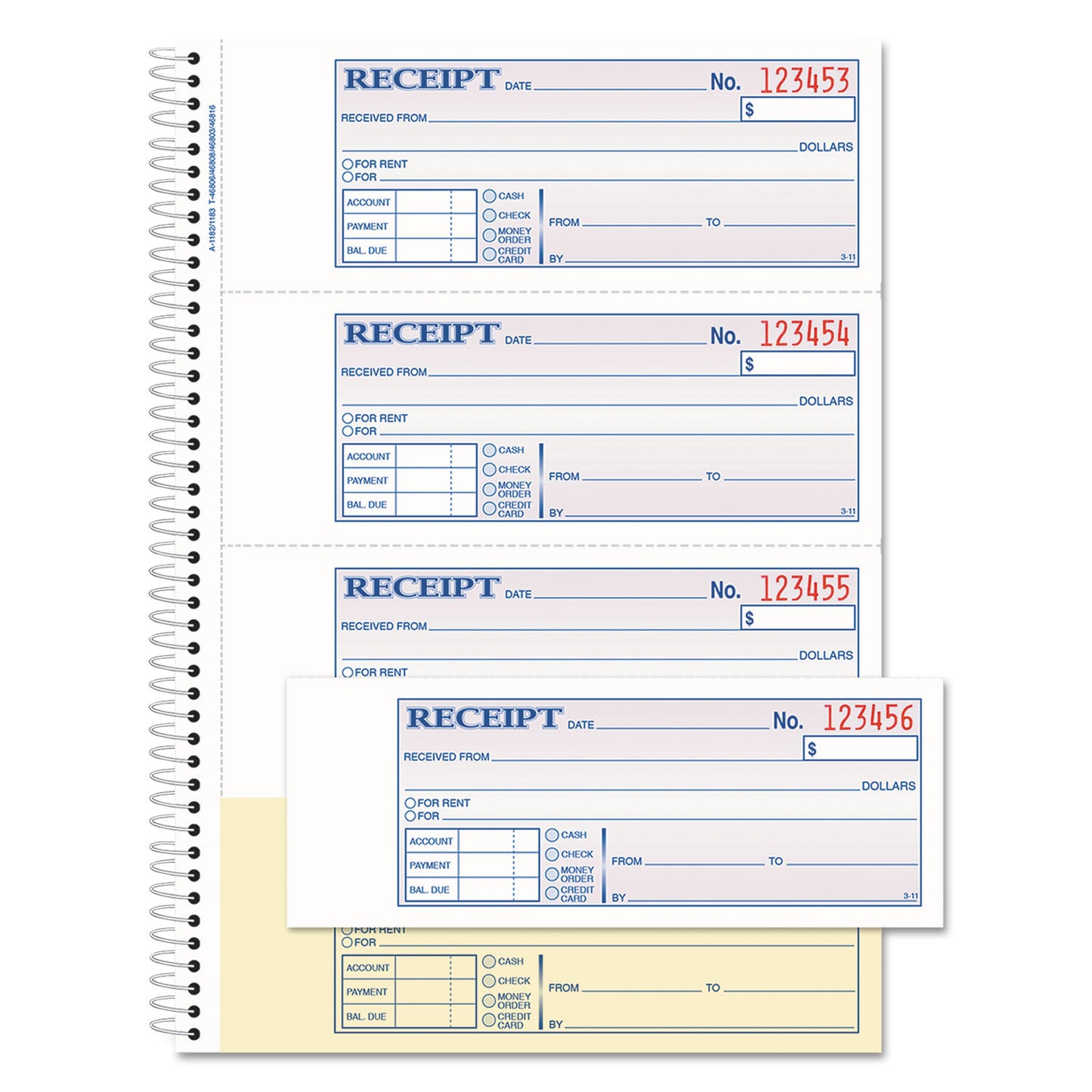 Adams TOPS Money/Rent Receipt Book, Two-Part Carbon, 7 x 2.75, 4 Forms/Sheet, 200 Forms Total (SC1182)