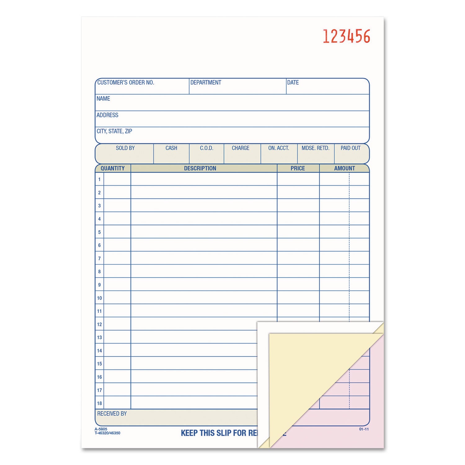 Adams 2-Part Sales Book, 18 Lines, Two-Part Carbon, 7.94 x 5.56, 50 Forms Total (DC5805)