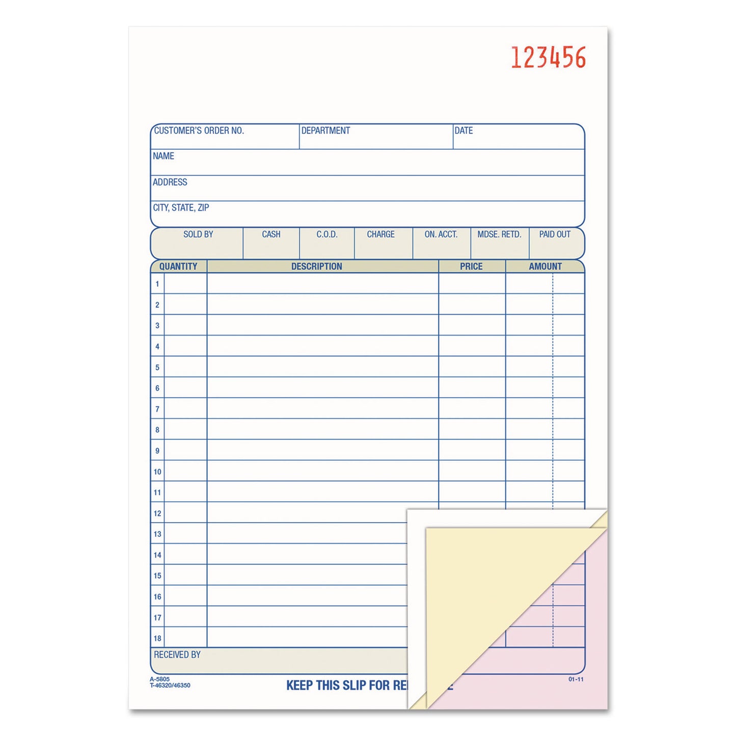 Adams TOPS Sales/Order Book, Three-Part Carbonless, 7.95 x 5.56, 50 Forms Total (TC5805)