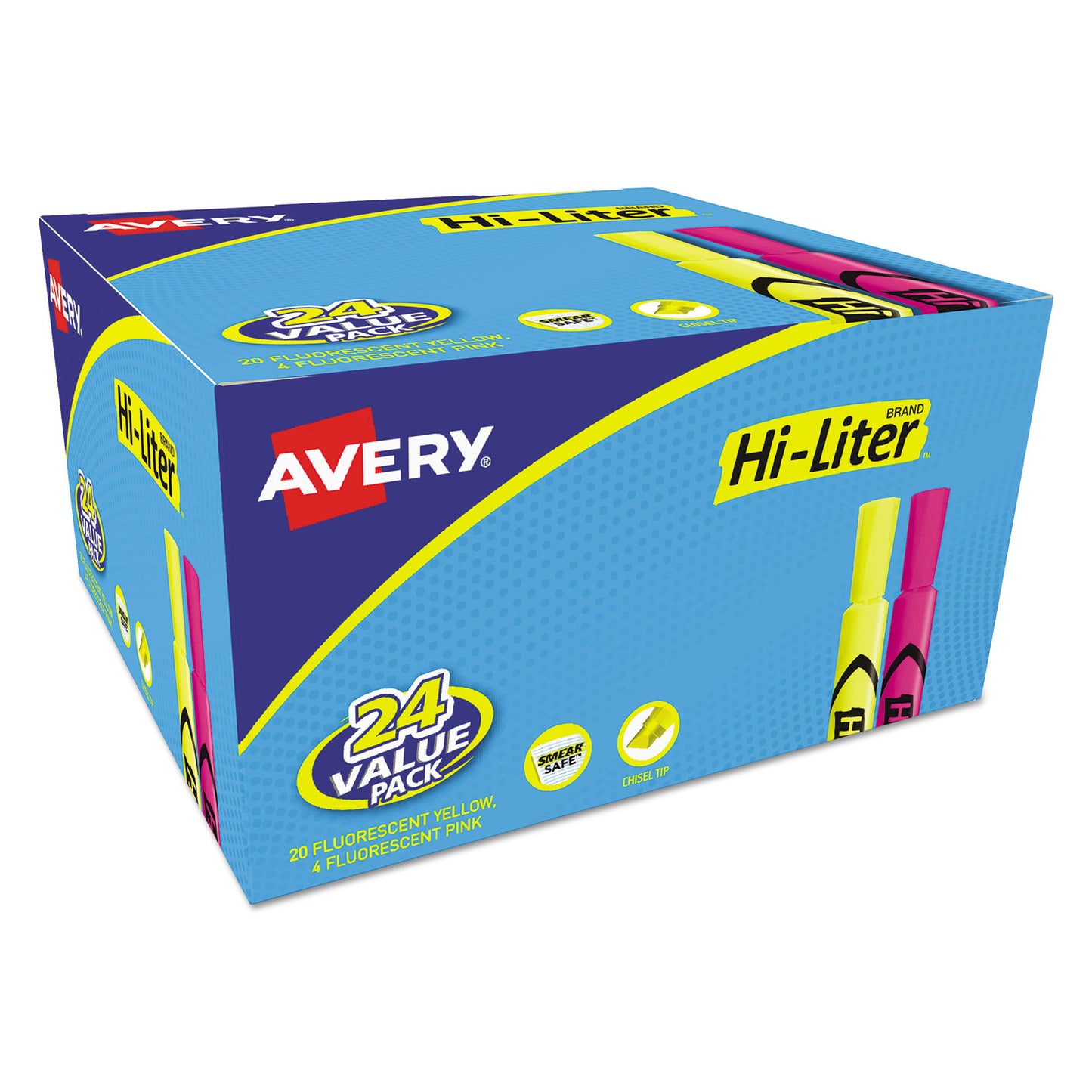 Avery HI-LITER Desk-Style Highlighter Value Pack, Assorted Ink Colors, Chisel Tip, Assorted Barrel Colors, 24/Pack (98189)
