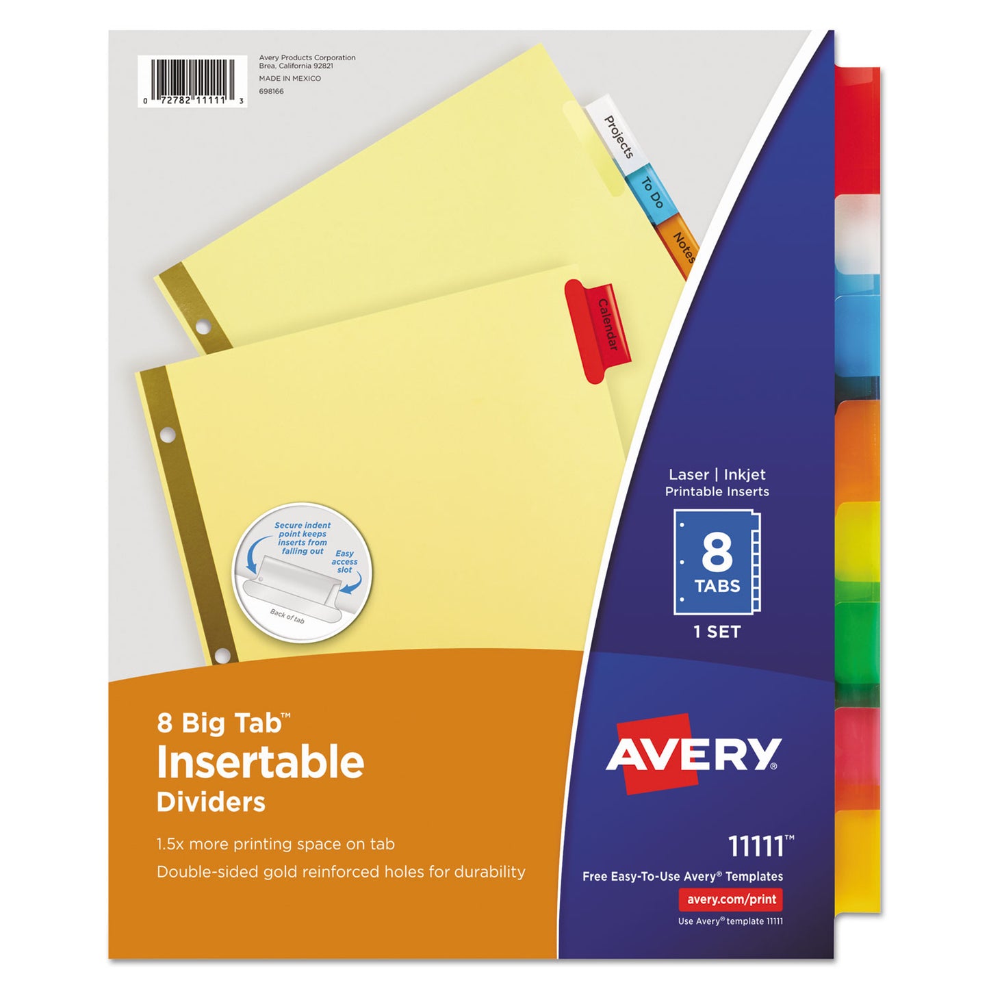 Avery Insertable Big Tab Dividers, 8-Tab, Double-Sided Gold Edge Reinforcing, 11 x 8.5, Buff, Assorted Tabs, 1 Set (11111)