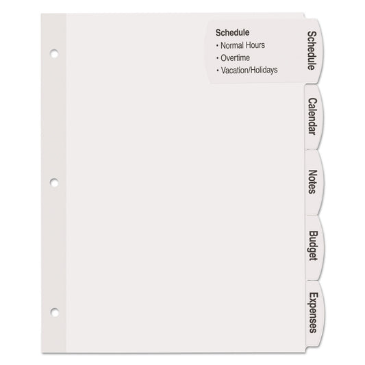 Avery Big Tab Printable Large White Label Tab Dividers, 5-Tab, 11 x 8.5, White, 20 Sets (14440)