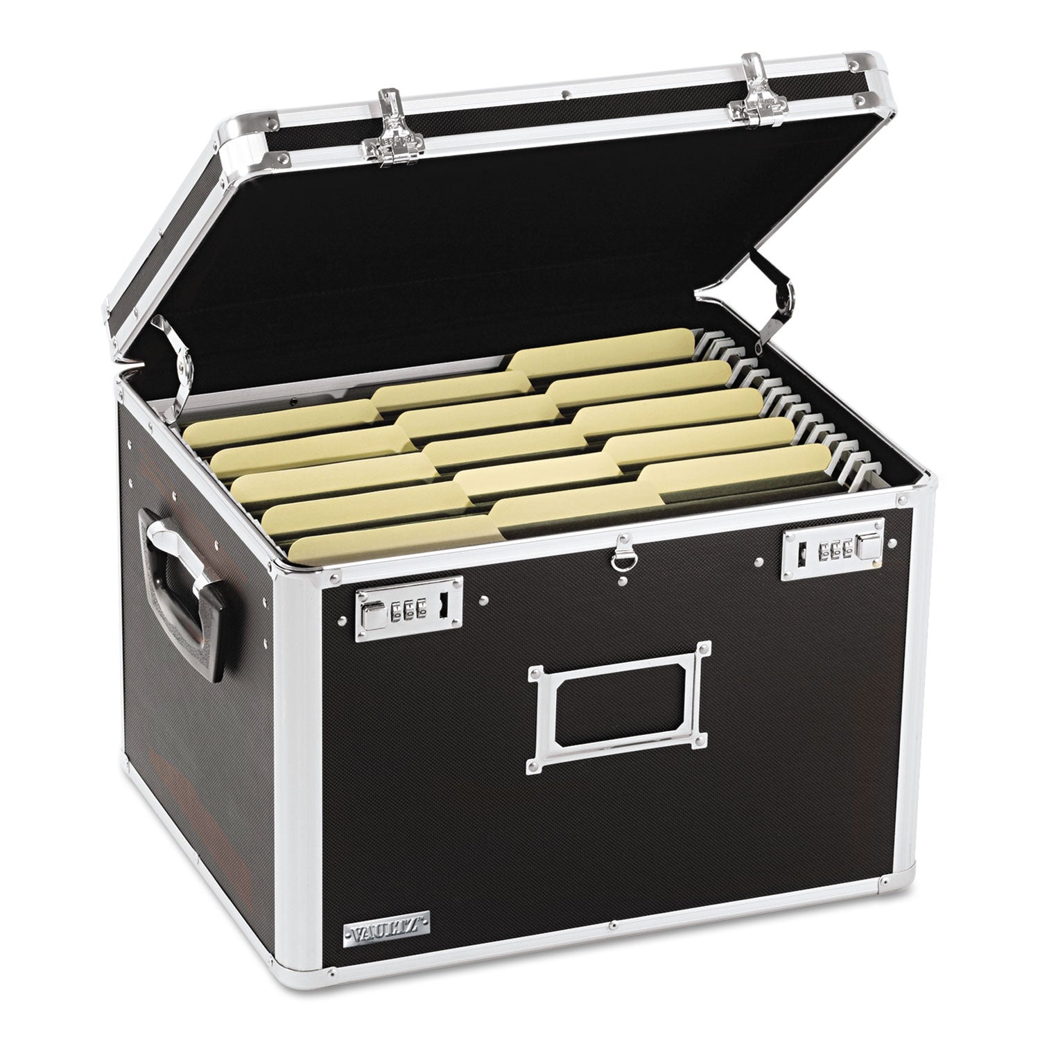 Vaultz Locking File Chest with  Adjustable File Rails, Letter/Legal Files, 17.5" x 14" x 12.5", Black (VZ01008)