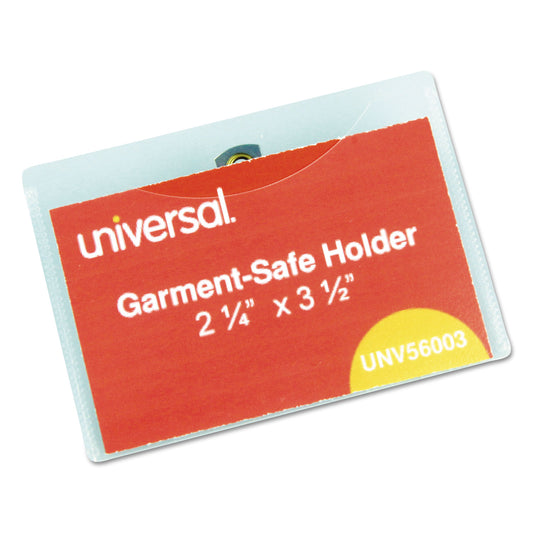 Universal Clear Badge Holders w/Garment-Safe Clips, 2 1/4 x 3 1/2, White Inserts, 50/Box (56003)