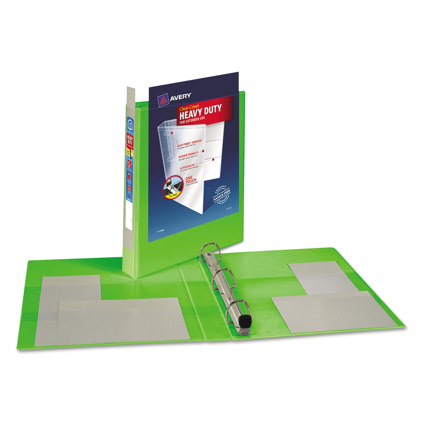 Avery Heavy-Duty View Binder with DuraHinge and One Touch EZD Rings, 3 Rings, 1" Capacity, 11 x 8.5, Chartreuse (79770)