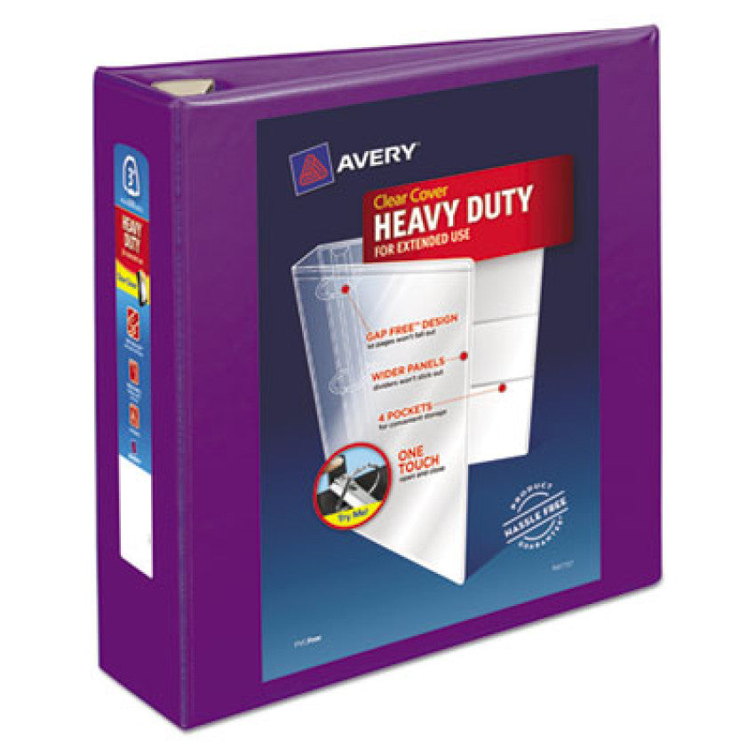 Heavy-Duty View Binder with DuraHinge and Locking One Touch EZD Rings, 3 Rings, 3" Capacity, 11 x 8.5, Purple