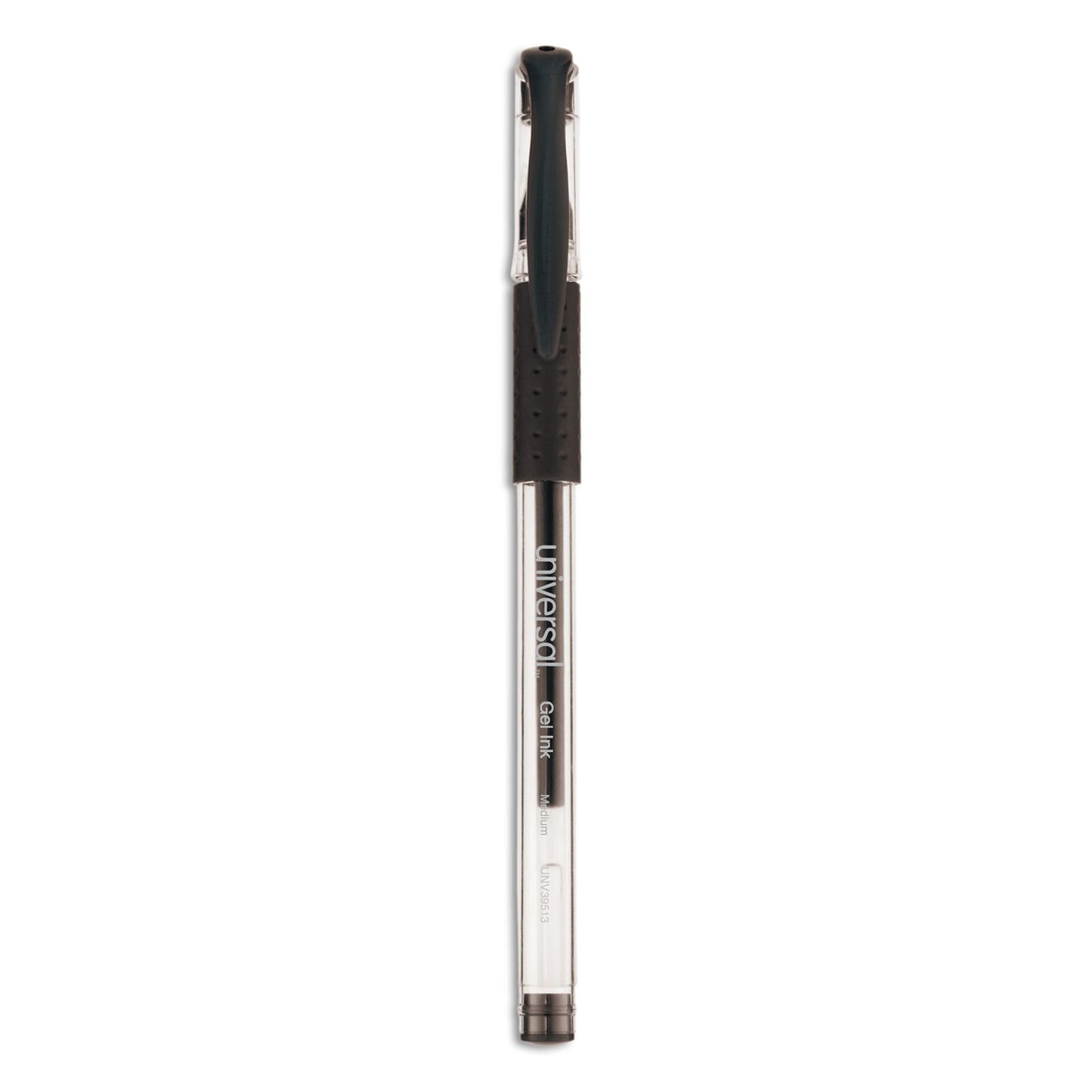 Universal Comfort Grip Gel Pen, Stick, Medium 0.7 mm, Black Ink, Clear/Black Barrel, 60/Pack (39513)