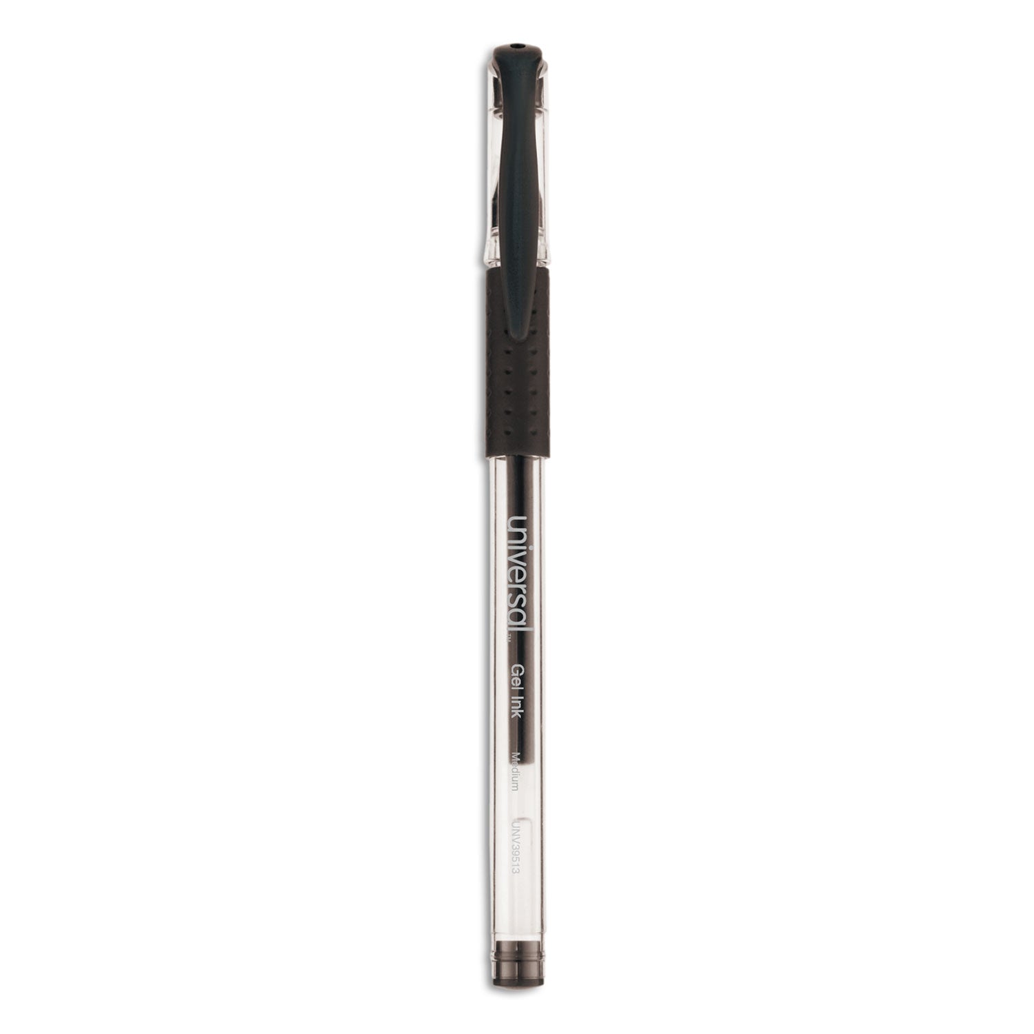 Universal Comfort Grip Gel Pen, Stick, Medium 0.7 mm, Black Ink, Clear/Black Barrel, 60/Pack (39513)