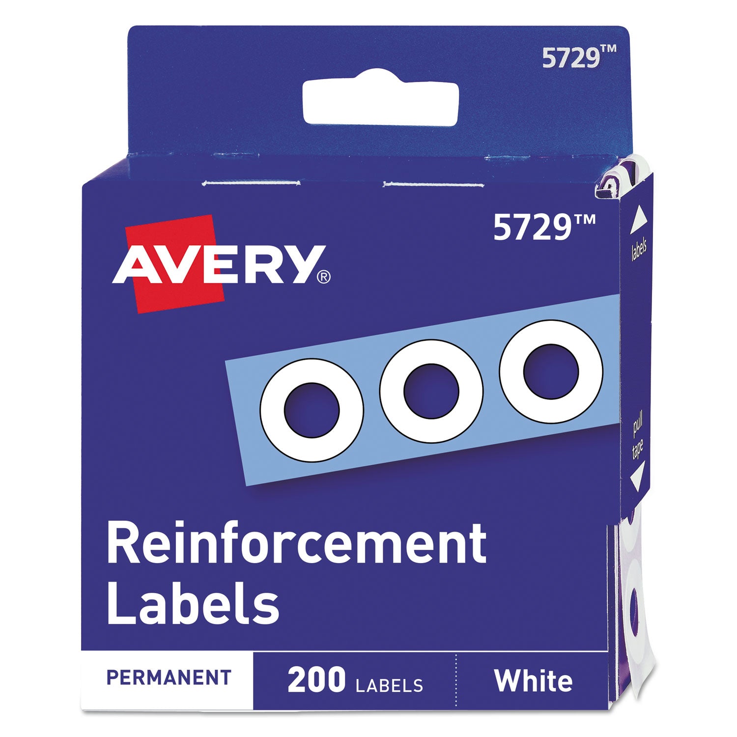 Avery Dispenser Pack Hole Reinforcements, 0.25" Dia, White, 200/Pack, (5729) (05729)