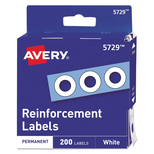 Avery Dispenser Pack Hole Reinforcements, 0.25" Dia, White, 200/Pack, (5729) (05729)