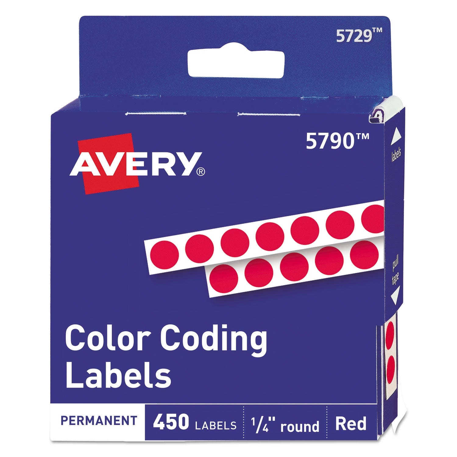 Avery Handwrite-Only Permanent Self-Adhesive Round Color-Coding Labels in Dispensers, 0.25" dia, Red, 450/Roll, (5790) (05790)