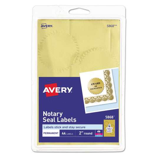 Avery Printable Gold Foil Seals, 2" dia, Gold, 4/Sheet, 11 Sheets/Pack, (5868) (05868)