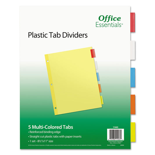 Office Essentials Plastic Insertable Dividers, 5-Tab, 11 x 8.5, Assorted Tabs, 1 Set (11465)