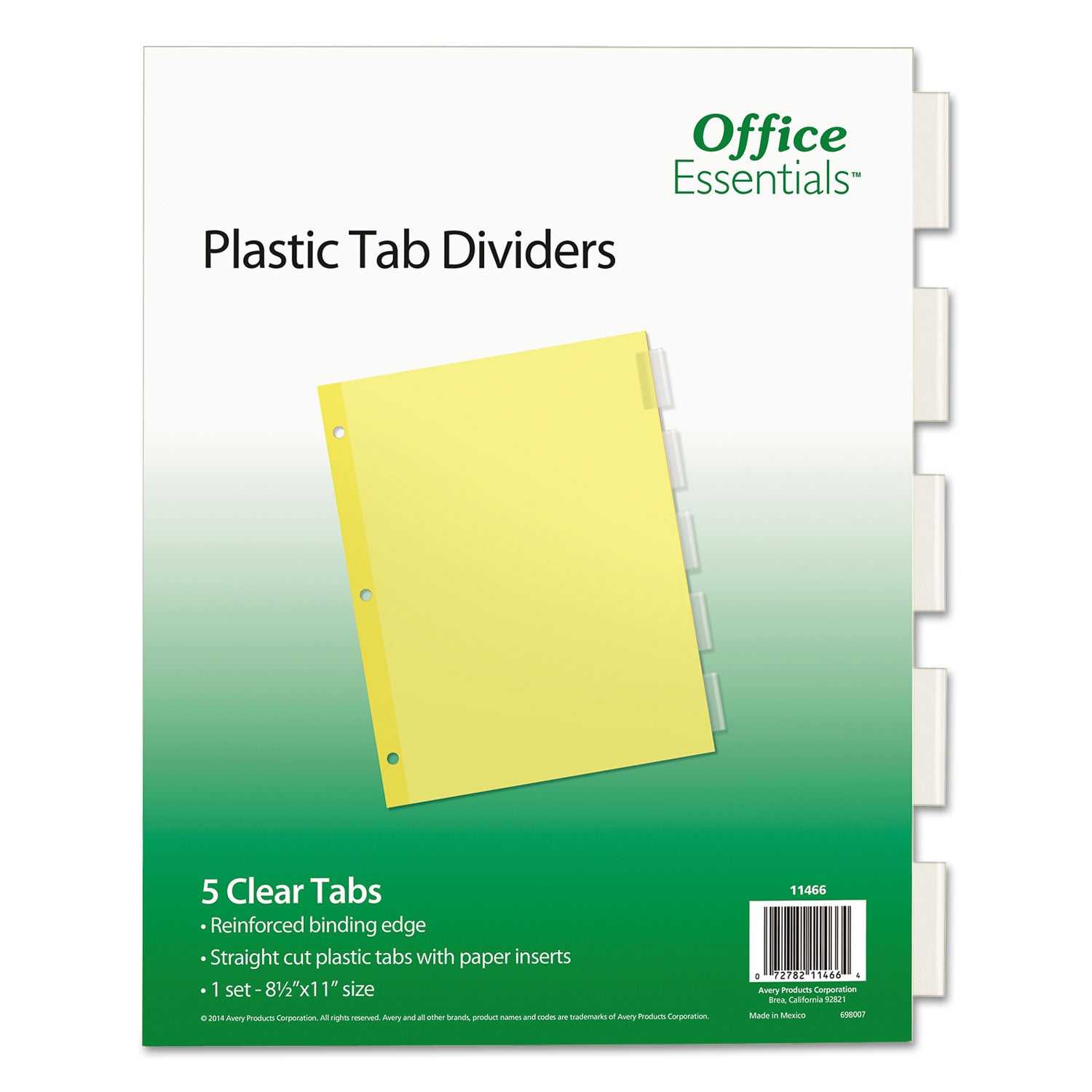 Office Essentials Plastic Insertable Dividers, 5-Tab, 11 x 8.5, Clear Tabs, 1 Set (11466)