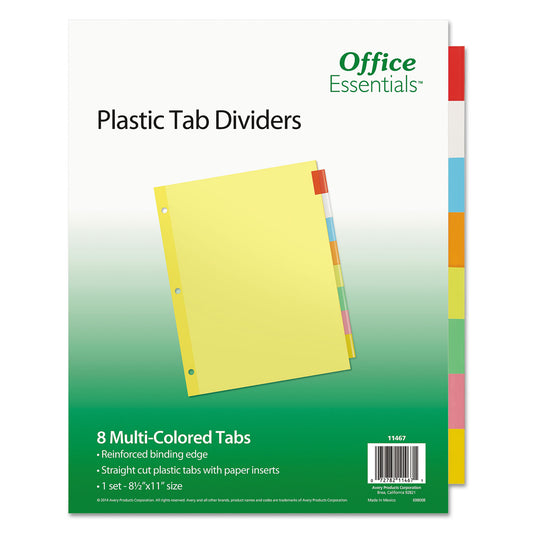 Office Essentials Plastic Insertable Dividers, 8-Tab, 11 x 8.5, Assorted Tabs, 1 Set (11467)