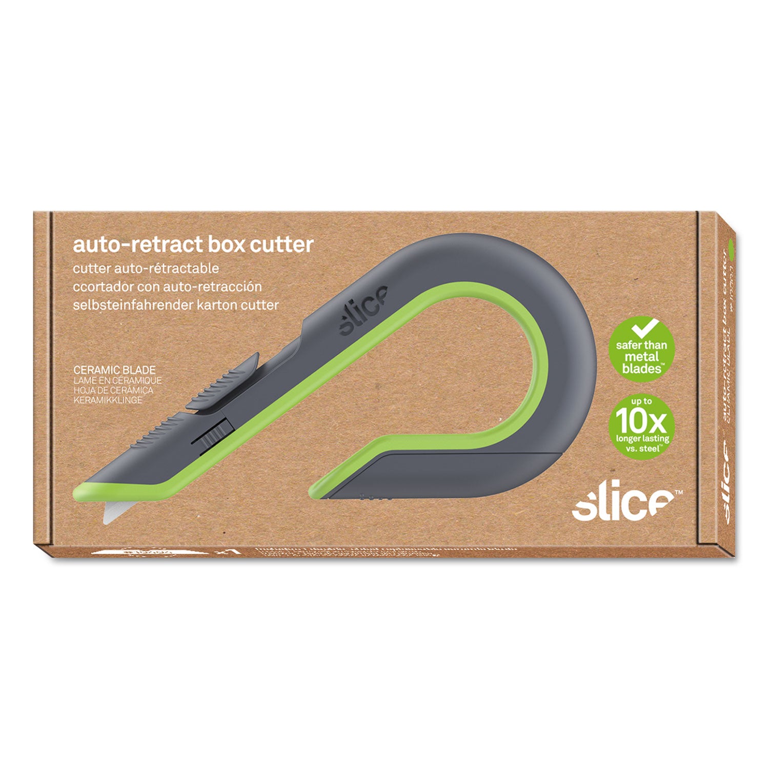 slice Box Cutters, Double Sided, Replaceable, 1.29" Stainless Steel Blade, 7" Nylon Handle, Gray/Green (10503)