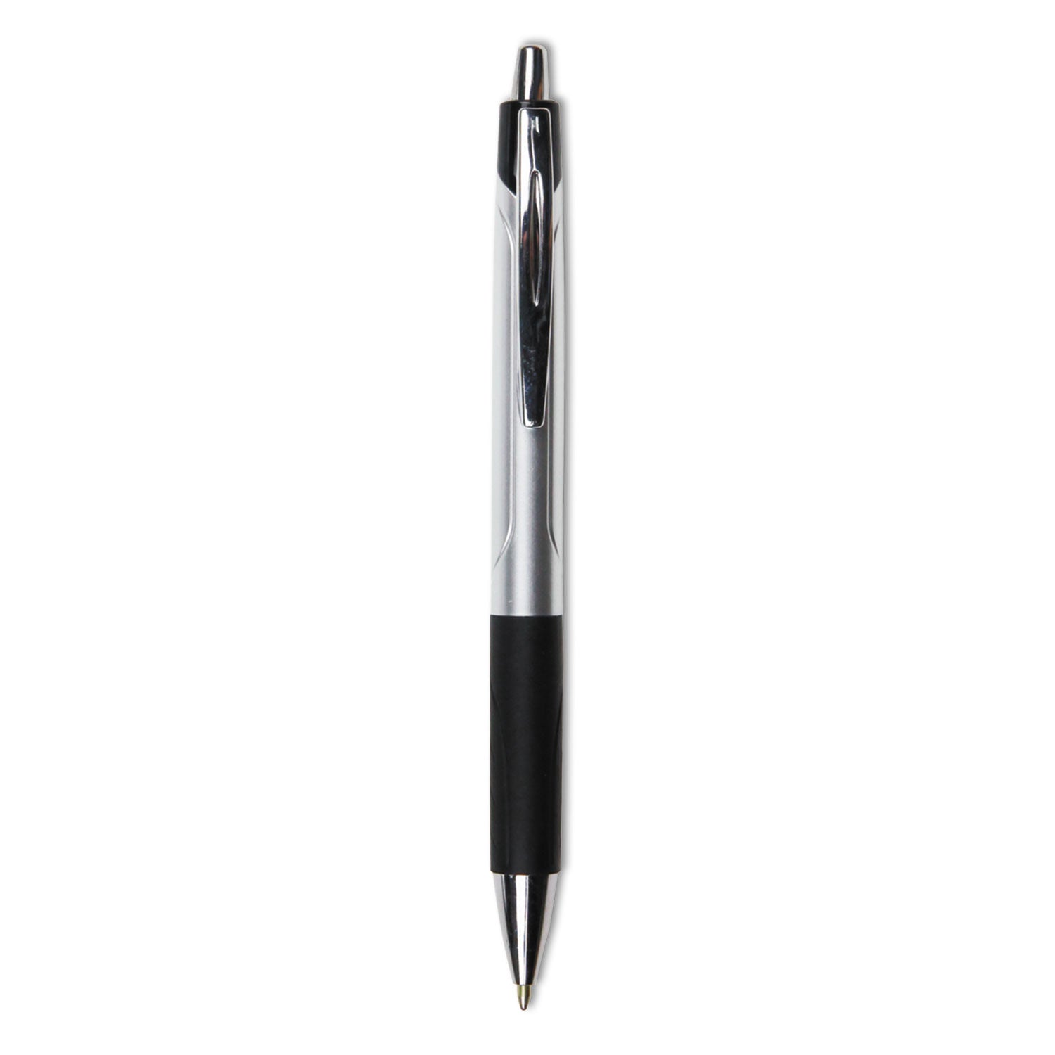 Universal Comfort Grip Ballpoint Pen, Retractable, Medium 1 mm, Black Ink, Silver/Black Barrel, Dozen (15540)