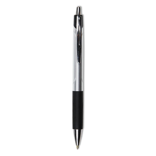 Universal Comfort Grip Ballpoint Pen, Retractable, Medium 1 mm, Black Ink, Silver/Black Barrel, Dozen (15540)